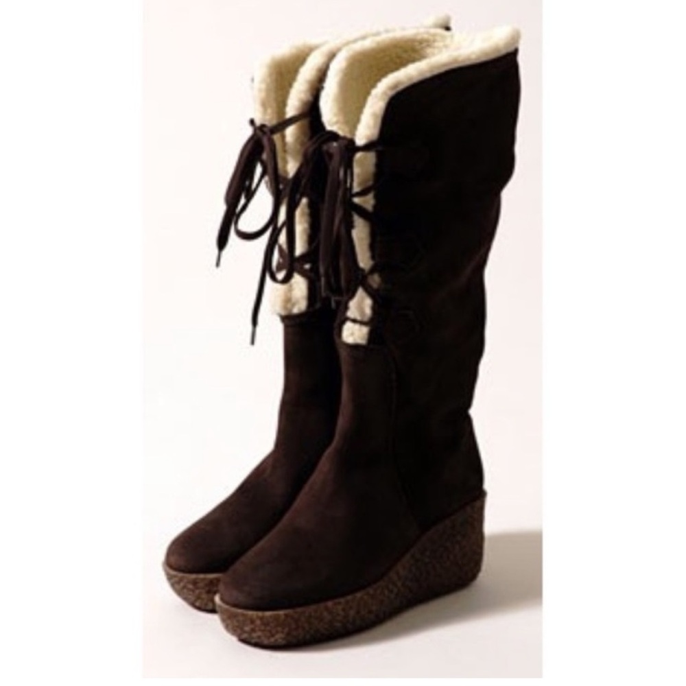 Michael Kors Brown Suede Lace-Up Wedge Boots